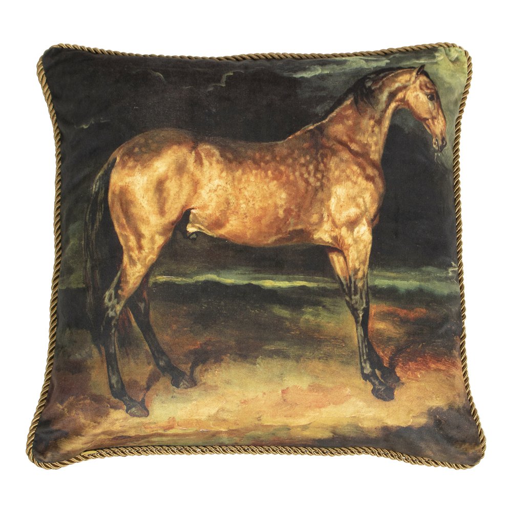 Klassiek fluweel kussen paard bruin 45x45cm*