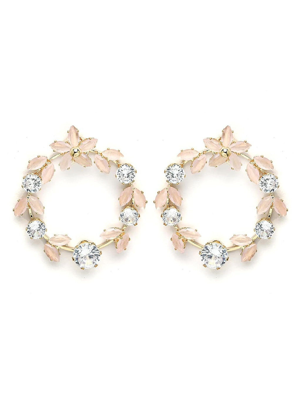 Ronde oorbellen – mode-sieraden voor dames – vergulde roze Amerikaanse diamant – enkel paar