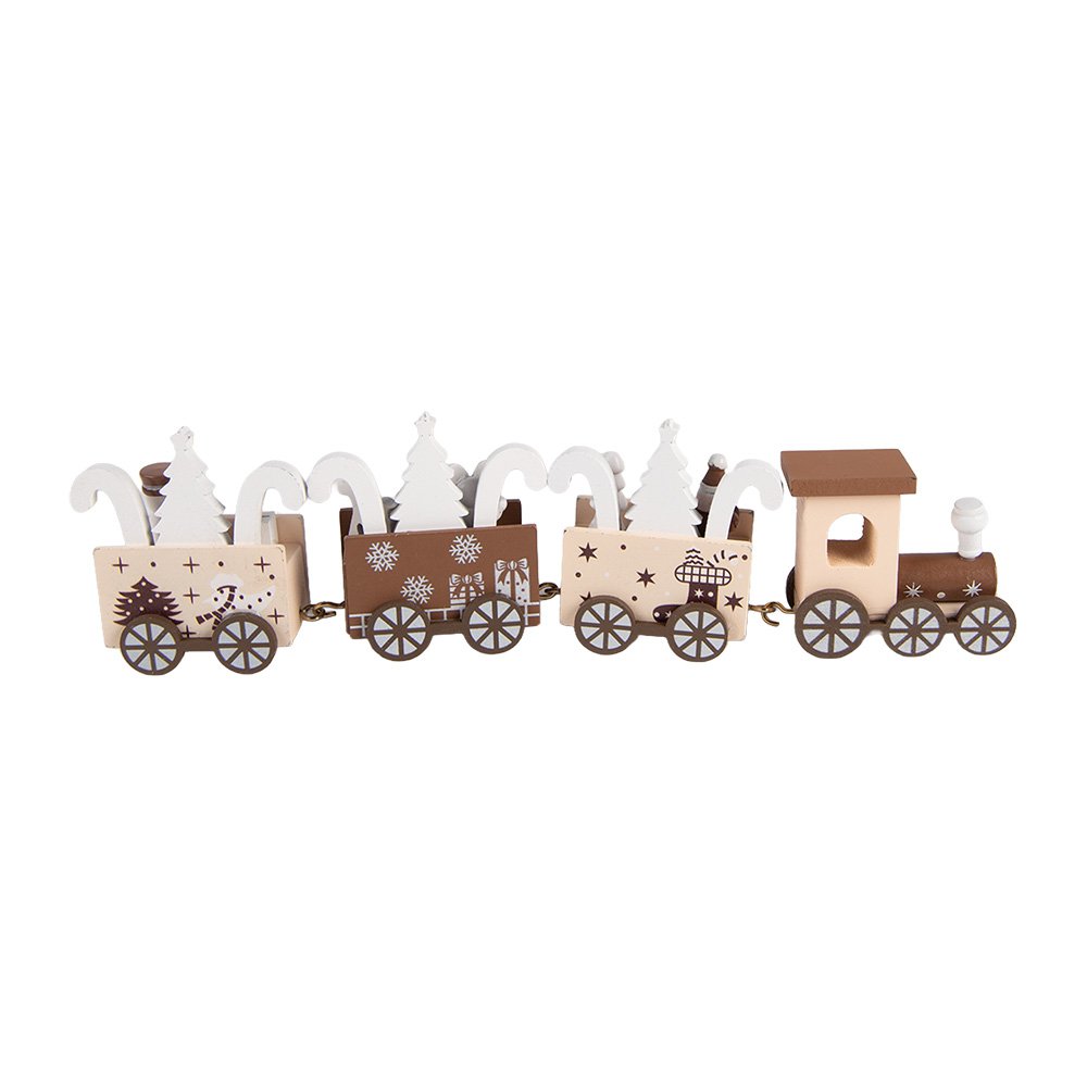 Kerstdecoratie Beeld Trein 27x4x8 cm Beige Hout
