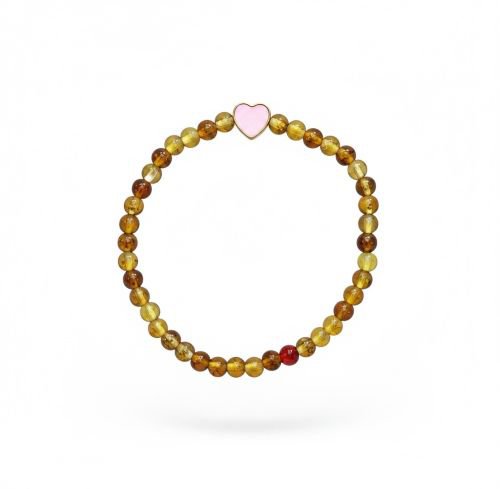 Kinderarmband natuursteen Amber 4 mm met hartje (16 cm)