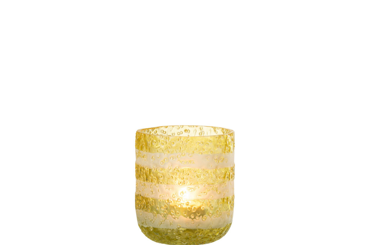 J-Line kaarshouder Strepen - glas - geel/wit - small