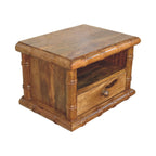 Grof nachtkastje van massief mangohout, 1 lade, 1 open plank, bruin