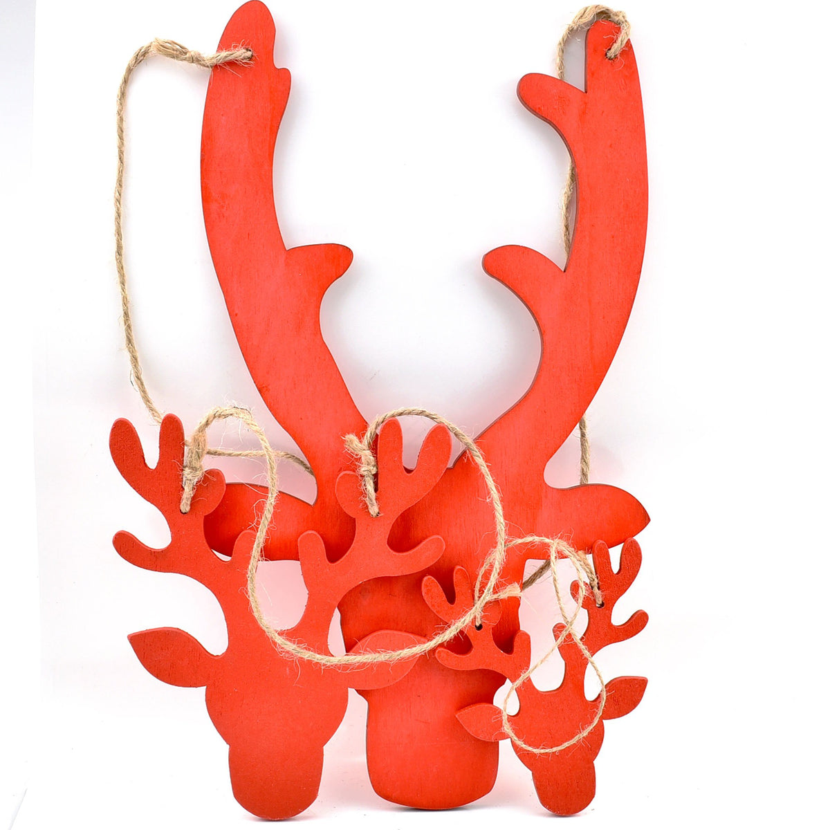 Houtenhanger rendier 3st. 10/15/30cm rood