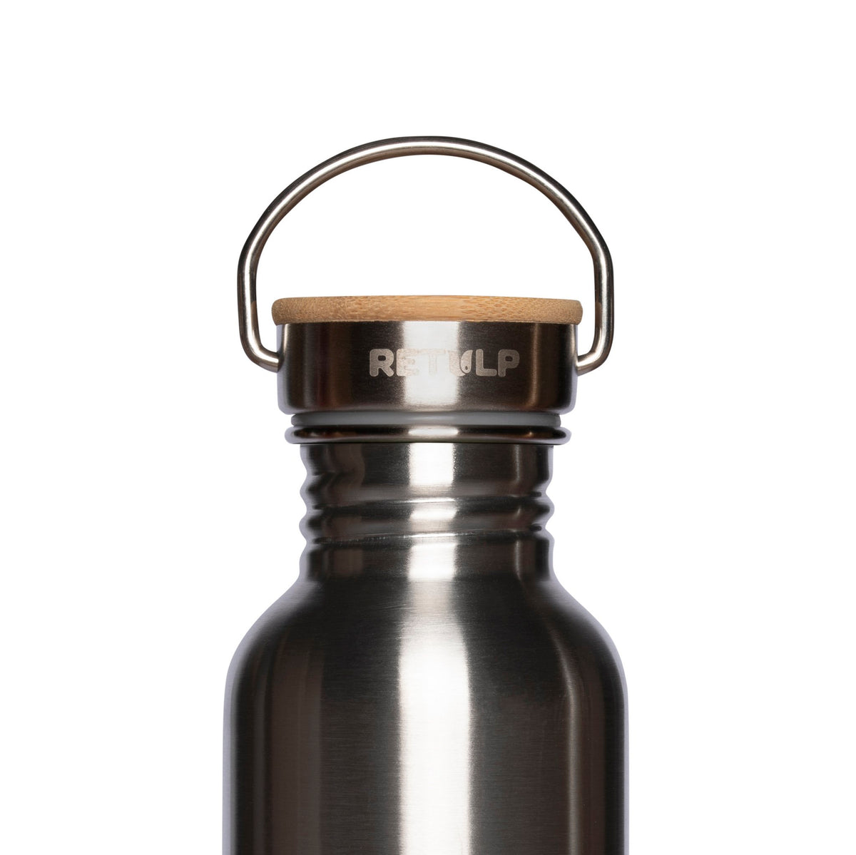 RVS drinkfles bamboe dop 500 ml steel