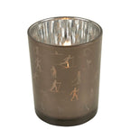Theelichthouder ski taupe zilver medium 12cm