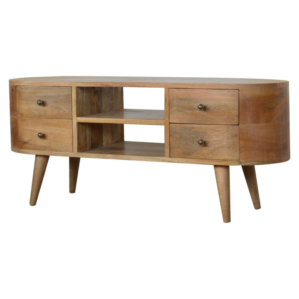 Massief houten rond entertainmentmeubel, 1 lade, bruin
