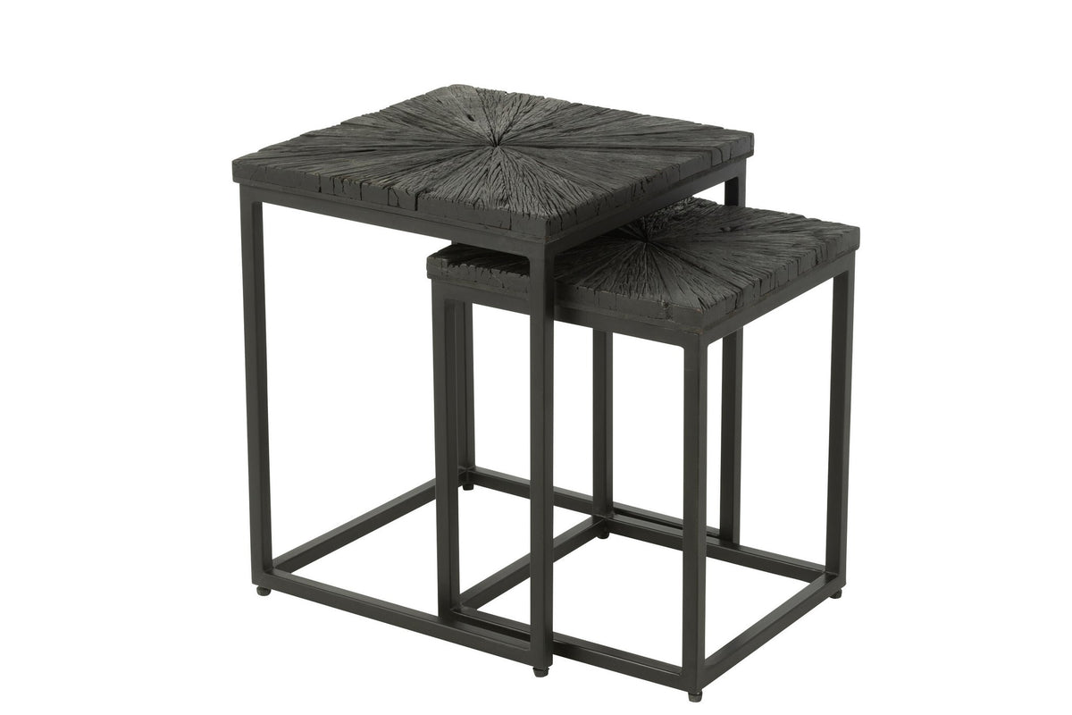J-Line bijzettafel Shanil - hout/ijzer - zwart - set van 2
