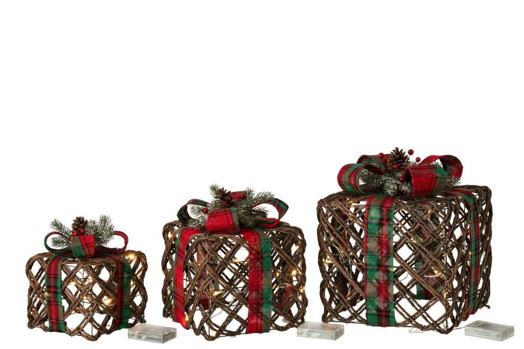 J-Line LED-cadeaus Lint + Dennenappels - ijzer - bruin/kerstrood