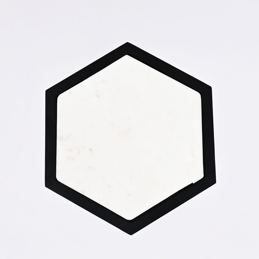 Marmeren bijzettafels Hexagon - Zwart ijzer - Set van twee