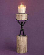 Kaarshouder | Mangohouten zuil | Groot, 12x10x5cm