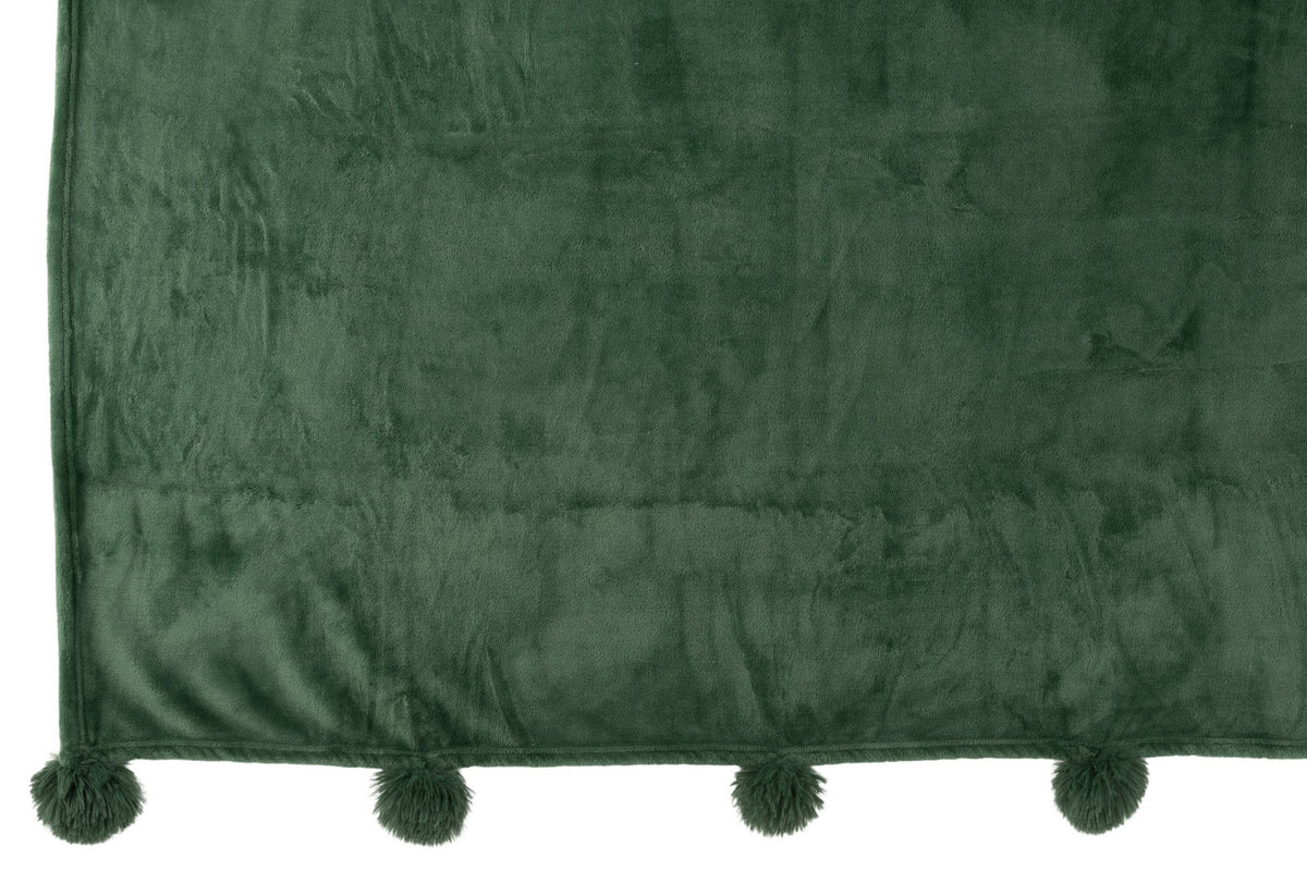 J-Line Plaid Pompom - polyester - donkergroen - 170 x 130 cm