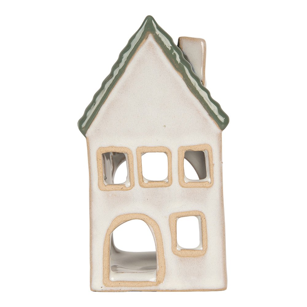 Waxinelichthouder Huis 7x7x13 cm Grijs Keramiek