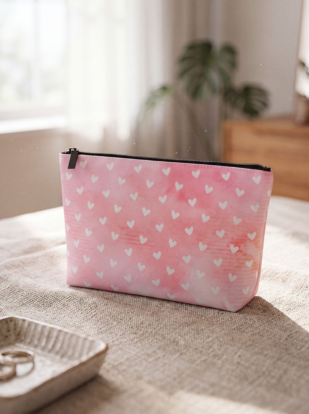 Toilettas Dames 26x6x16 cm Roze Wit Kunststof Hartjes