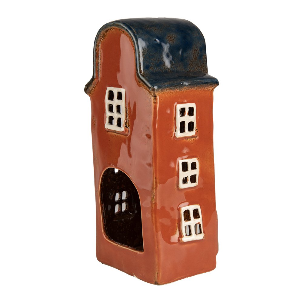 Waxinelichthouder Huis 12x9x25 cm Rood Blauw Keramiek Theelichthouder