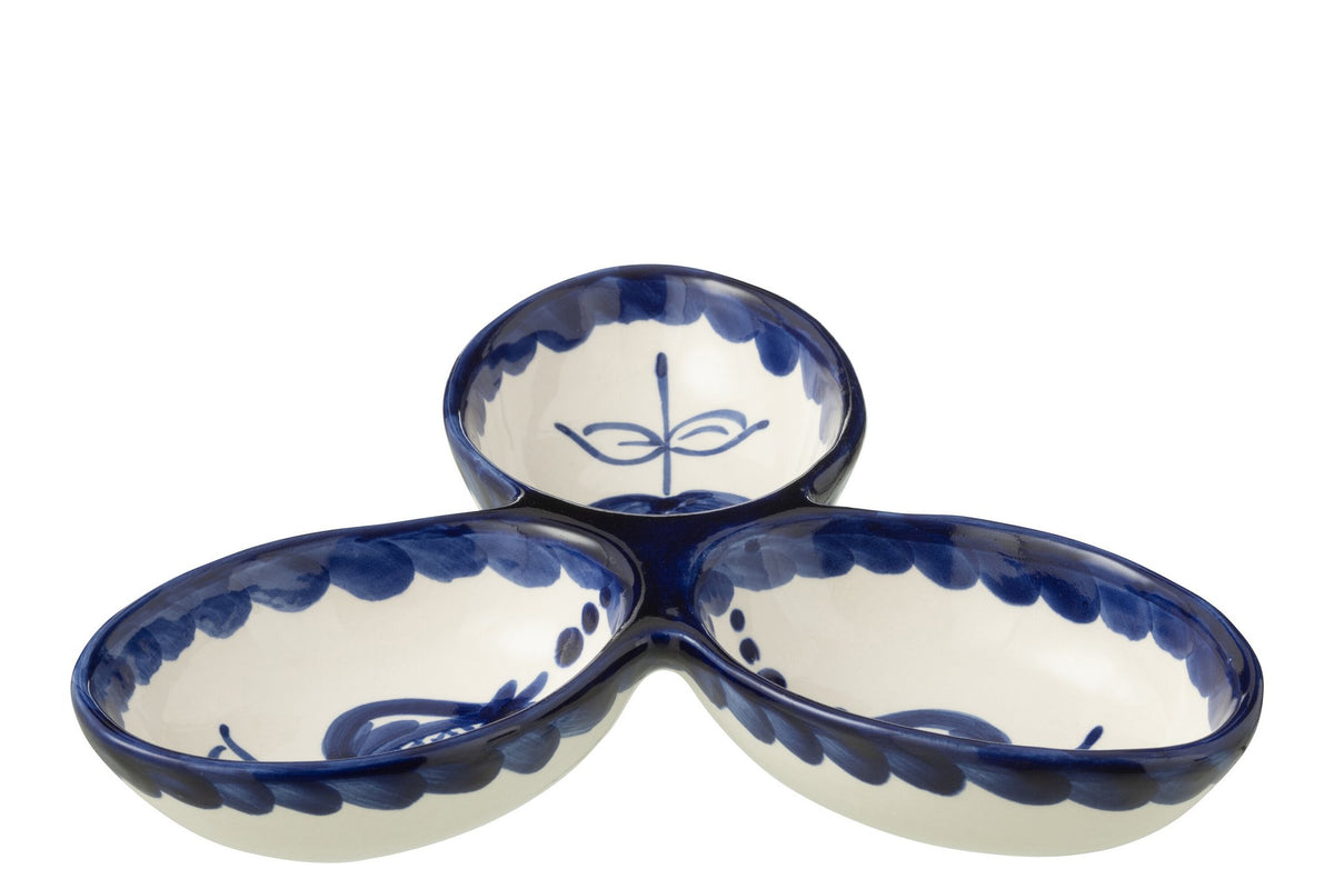 J-Line serveerschaal Granada Clover - keramiek - wit/blauw