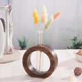 Reageerbuisvaas – Donuthouder van glas en hout – 13,9 x 11,4 cm
