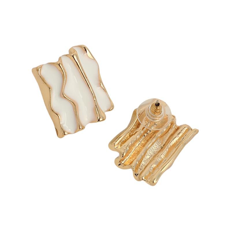 Tastbare oorknopjes – modieuze studs – legeringsmateriaal – opaalwitte kleur – push-back sluiting