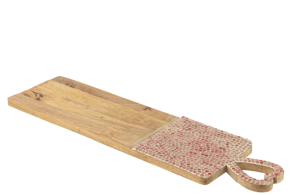 J-Line Dienblad Hart Mozaiek Lang Mango Hout Roze