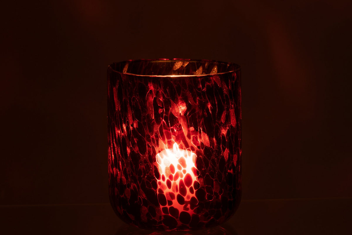 J-Line windlicht Gevlekt - glas - rood/zwart - large