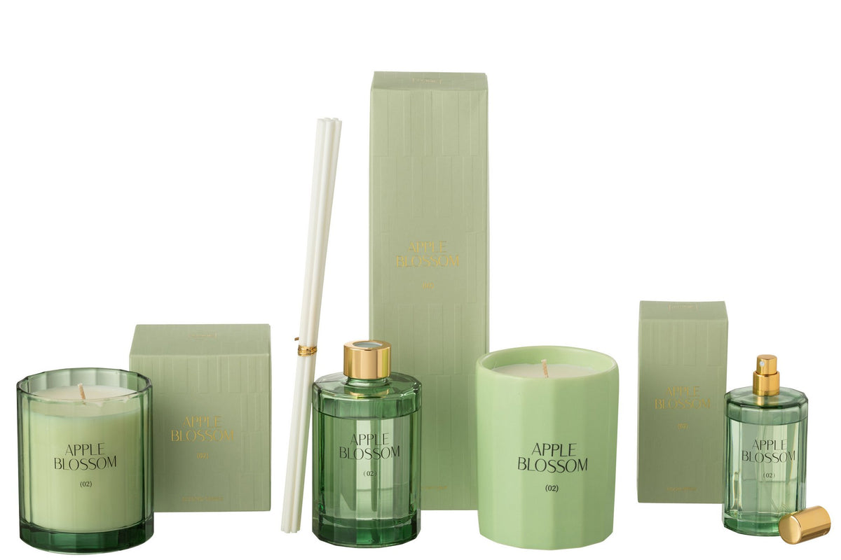 J-Line geurstokjes Apple Blossom - glas - groen