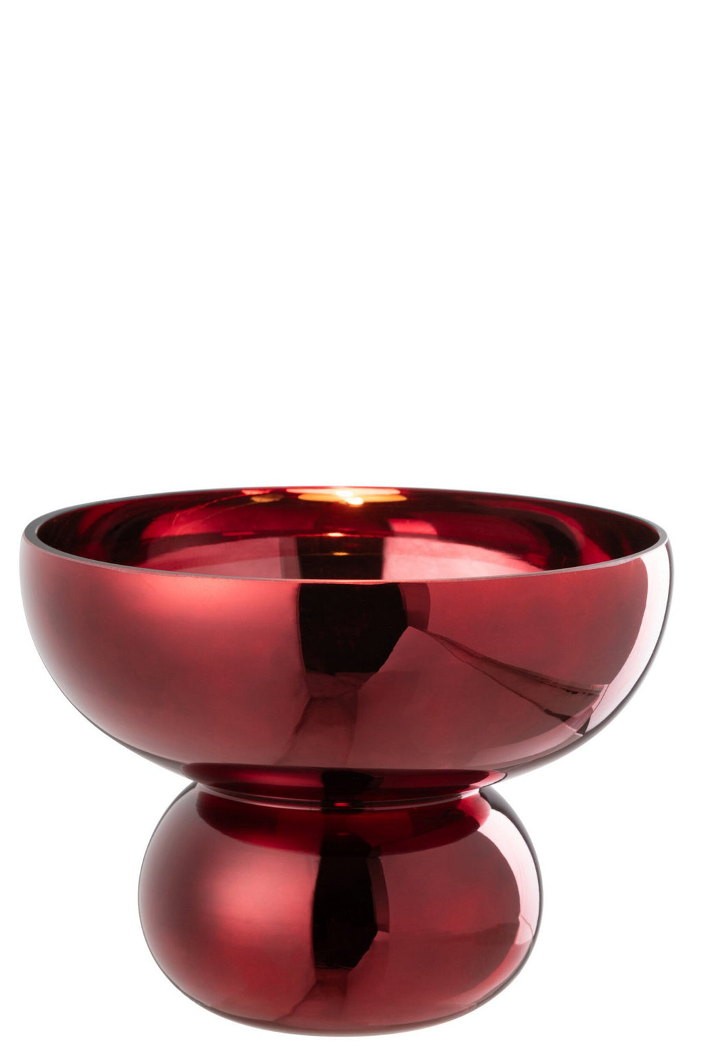J-Line Windlicht Op Voet Afgerond Glas Donkerrood