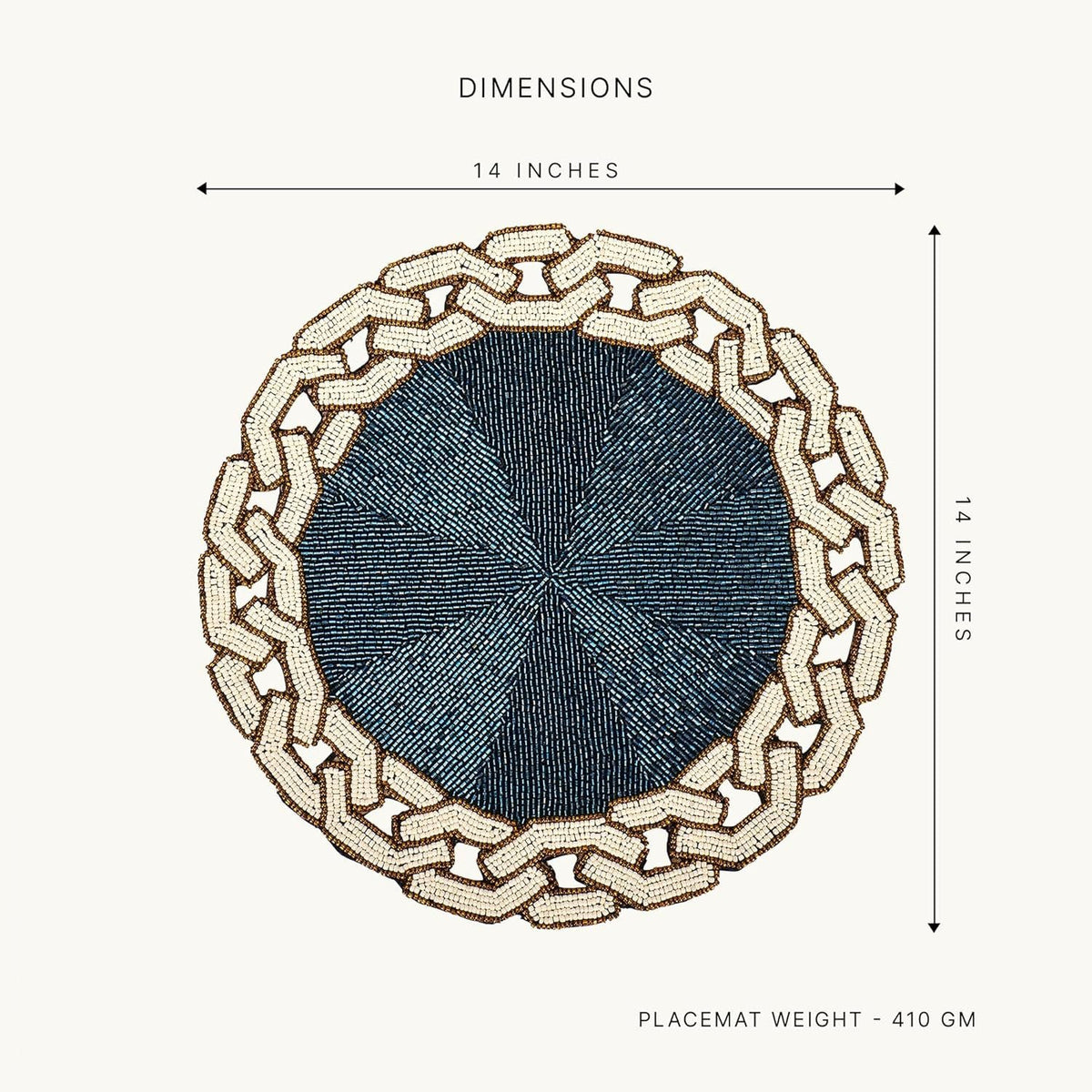 Placemat – geketende glazen kralen, hittebestendig – 30 cm rond