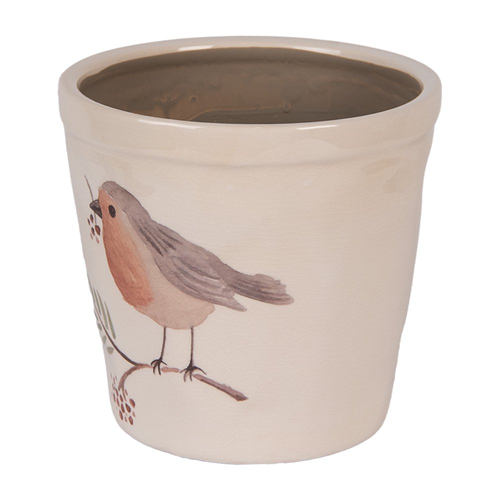 Bloempot Ø 15x14 cm Beige Keramiek Vogel