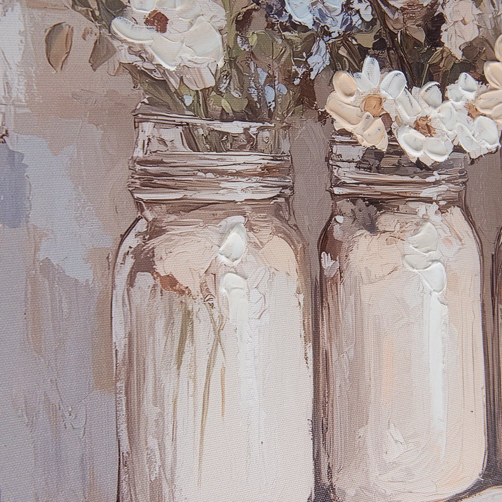 Schilderij 51x51 cm Beige Canvas Bloemen