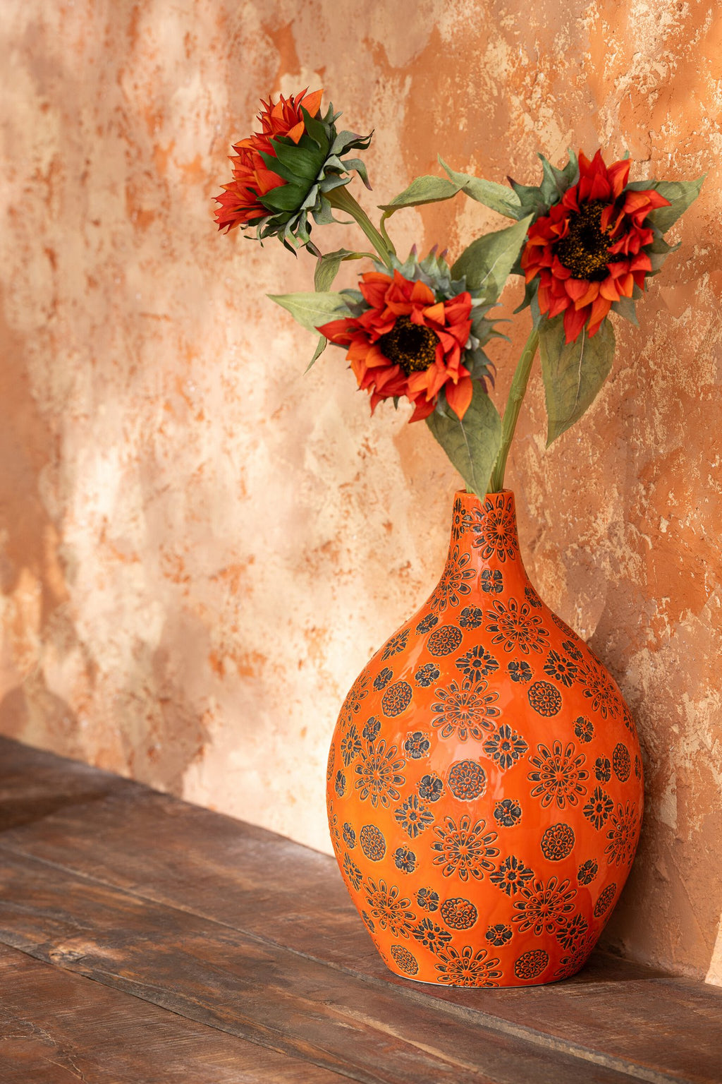 J-Line zonnebloem Echt Gevoel - kunststof - terracotta