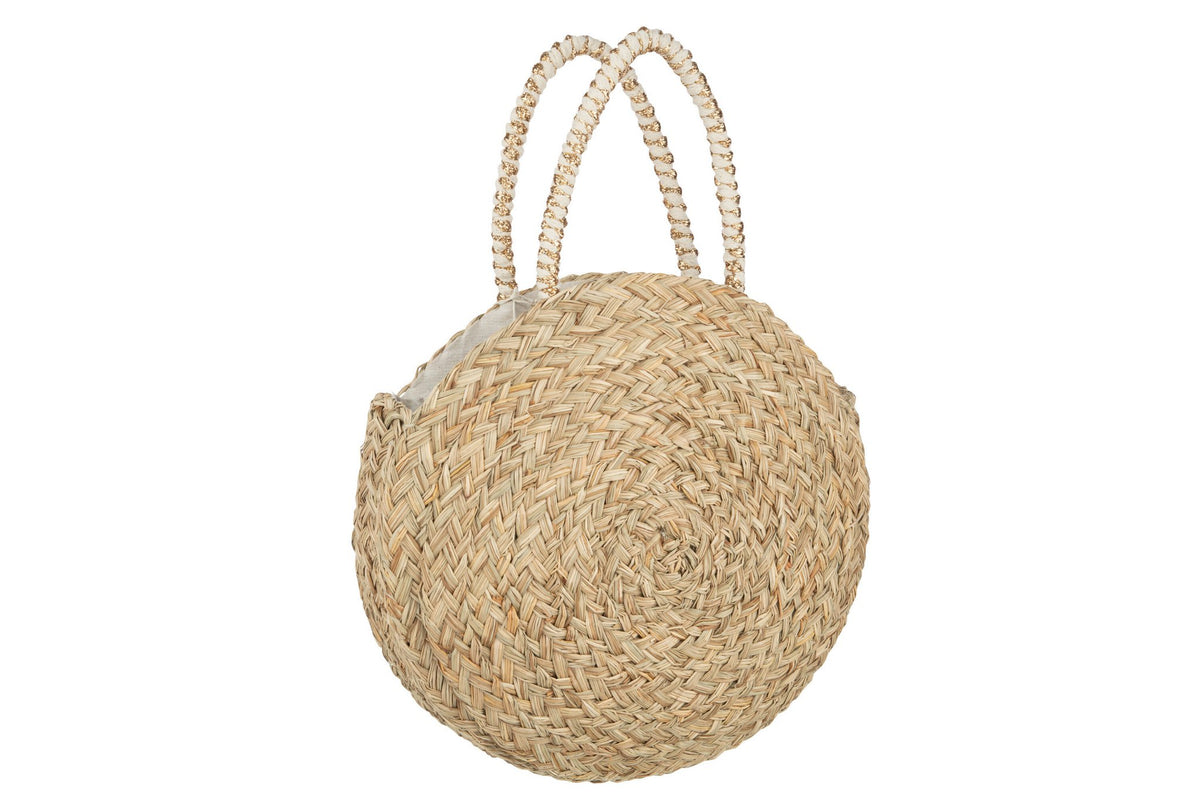J-Line Strandtas Rond+Kwast Zeegras/Kant Nat/Wit