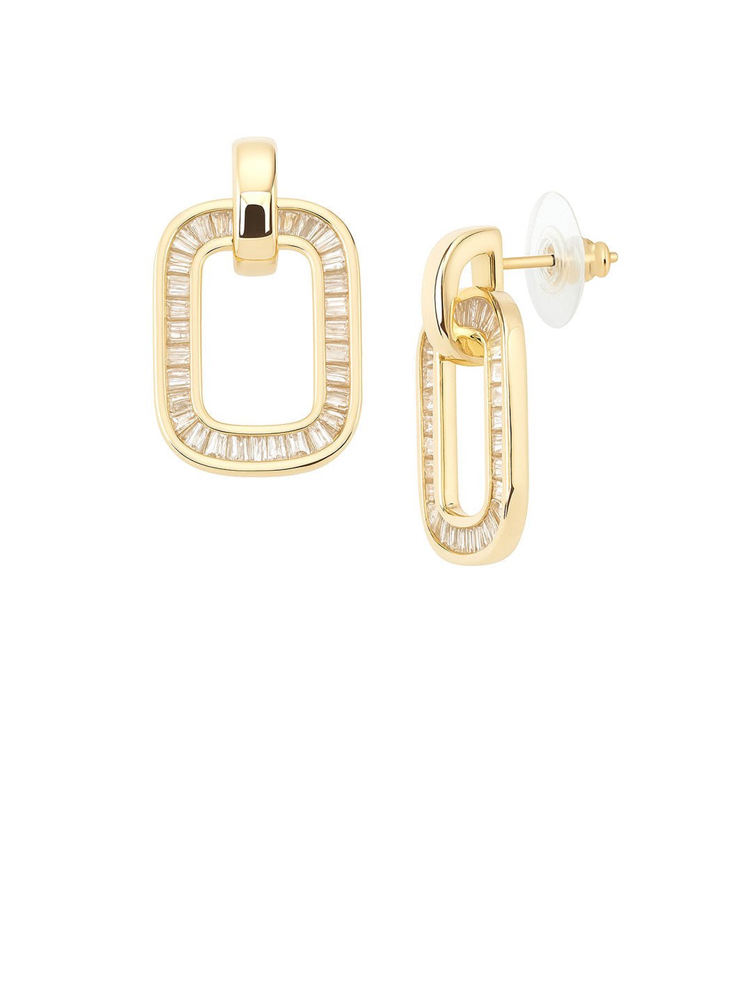 Vergulde Amerikaanse diamanten studs – vierkante oorbellen – AD verfraaid – 1,9 x 1,1 cm