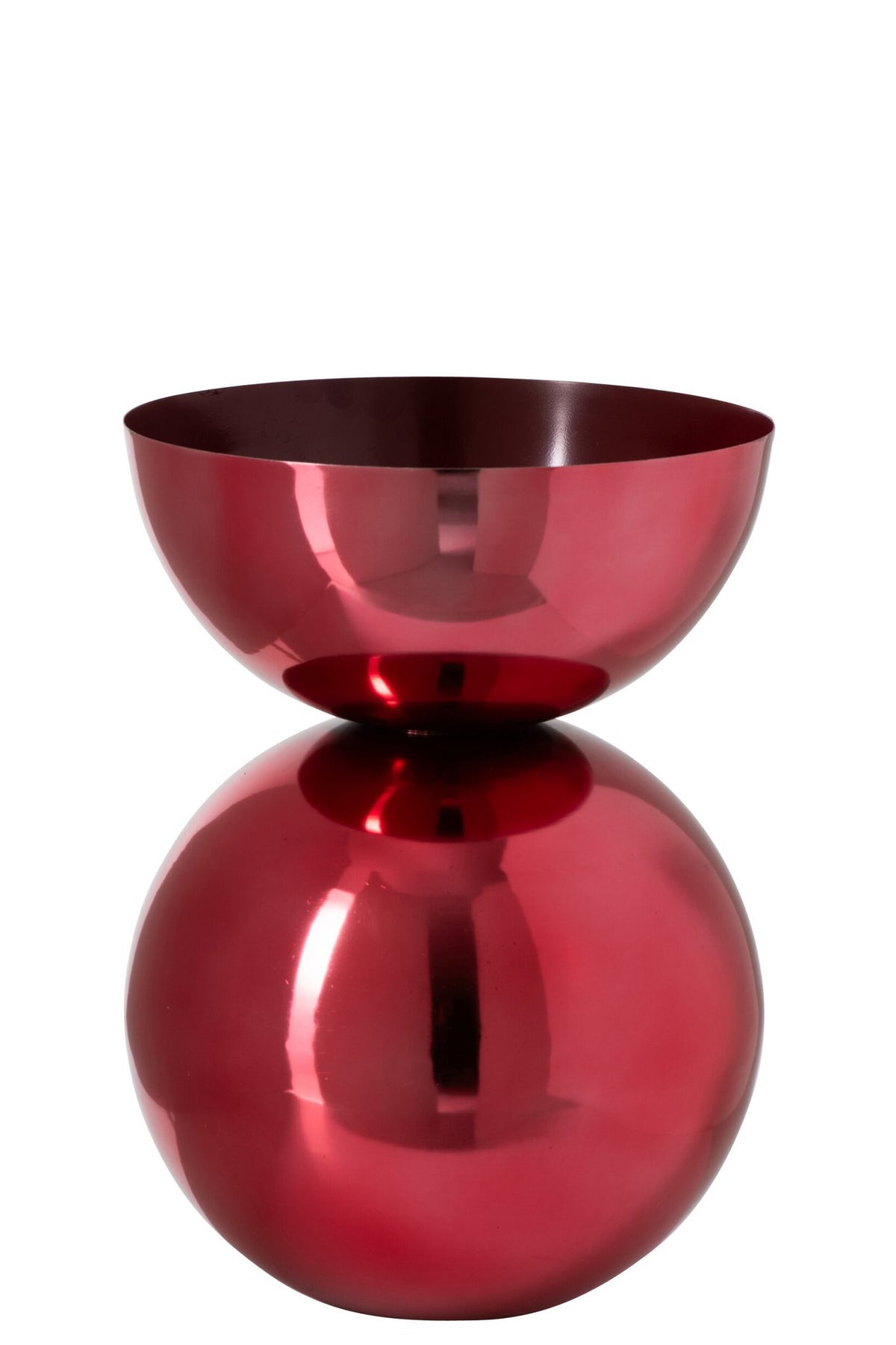 J-Line Ronde glanzende vaas - metaal - kerstrood - large