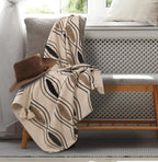 Plaid met beige zwart patroon – katoenen deken – natuurlijke geweven basis – 180x130 cm