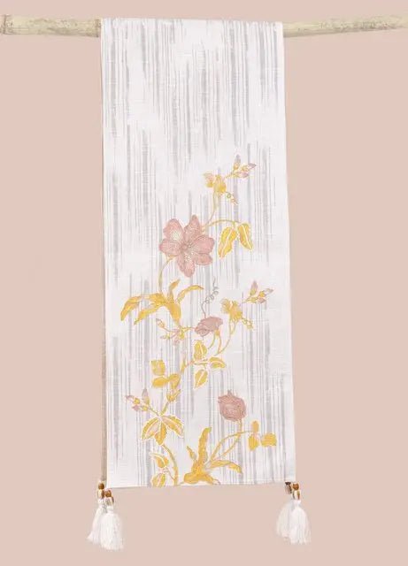 Geborduurde Katoenen Tafelloper Met Print - 180x36 cm