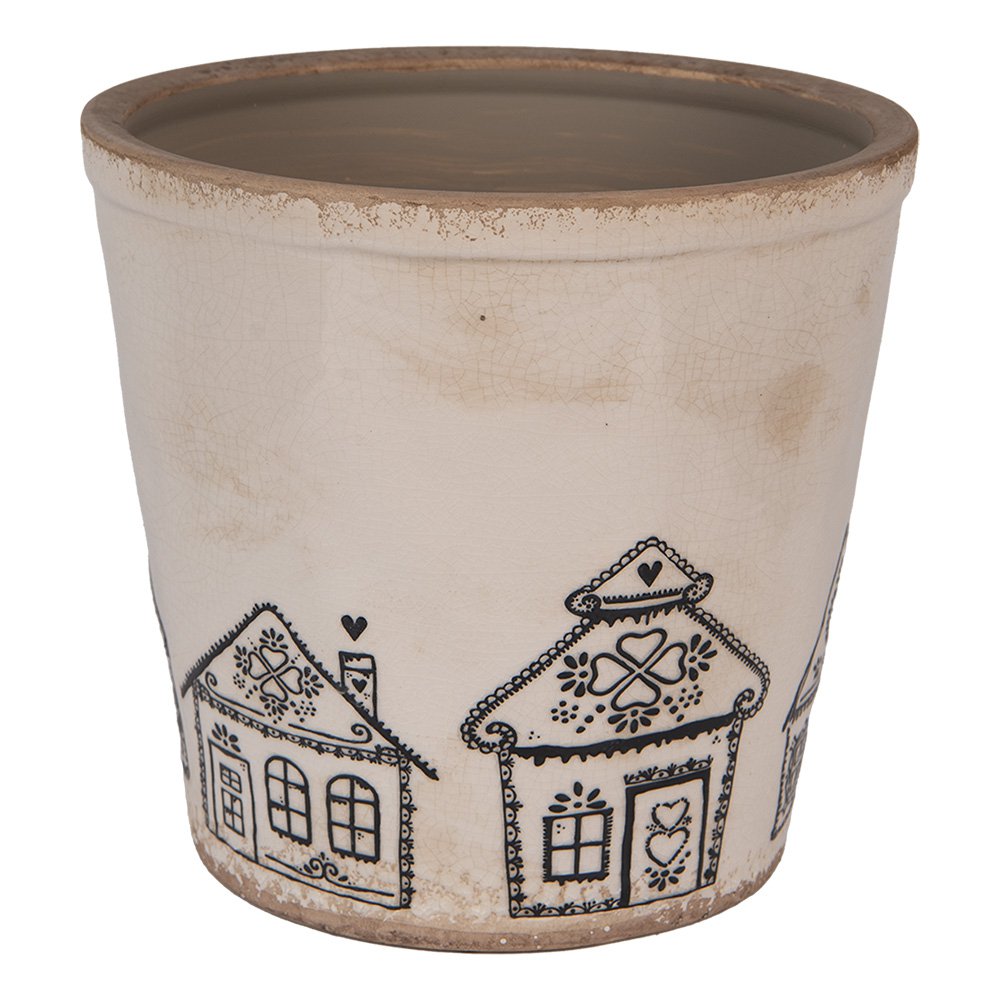 Bloempot Ø 21x20 cm Beige Keramiek Gingerbread house