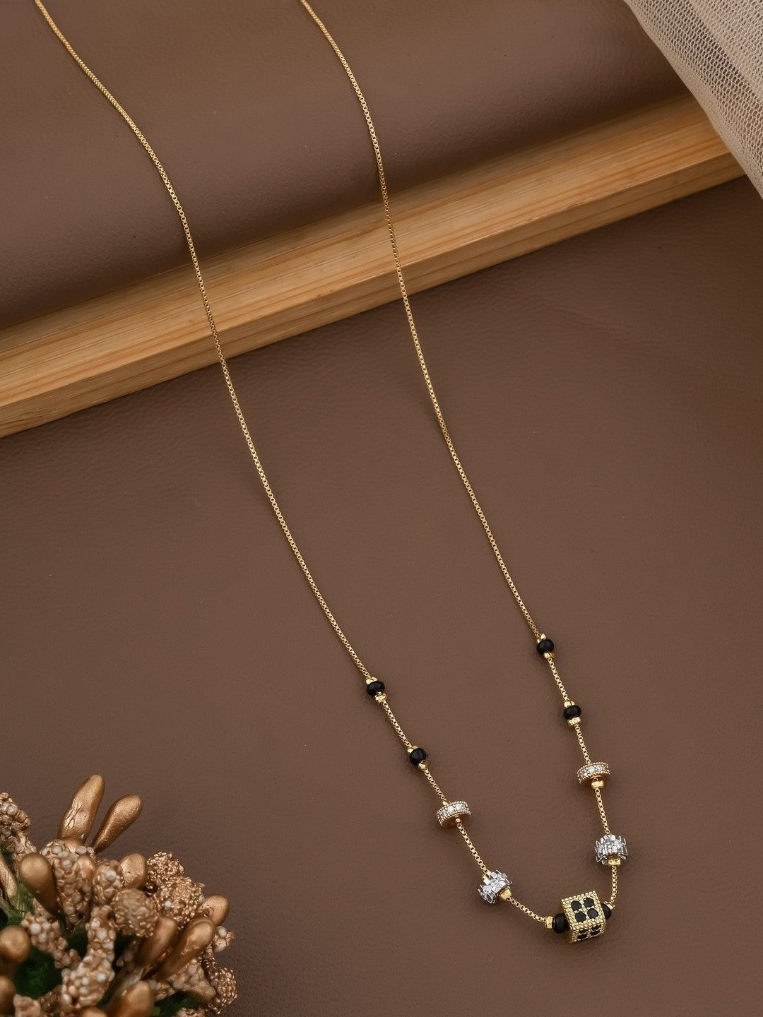 Vergulde ketting van zirkonia – mode-sieraden met kralen – messing CZ – winkeleenheid