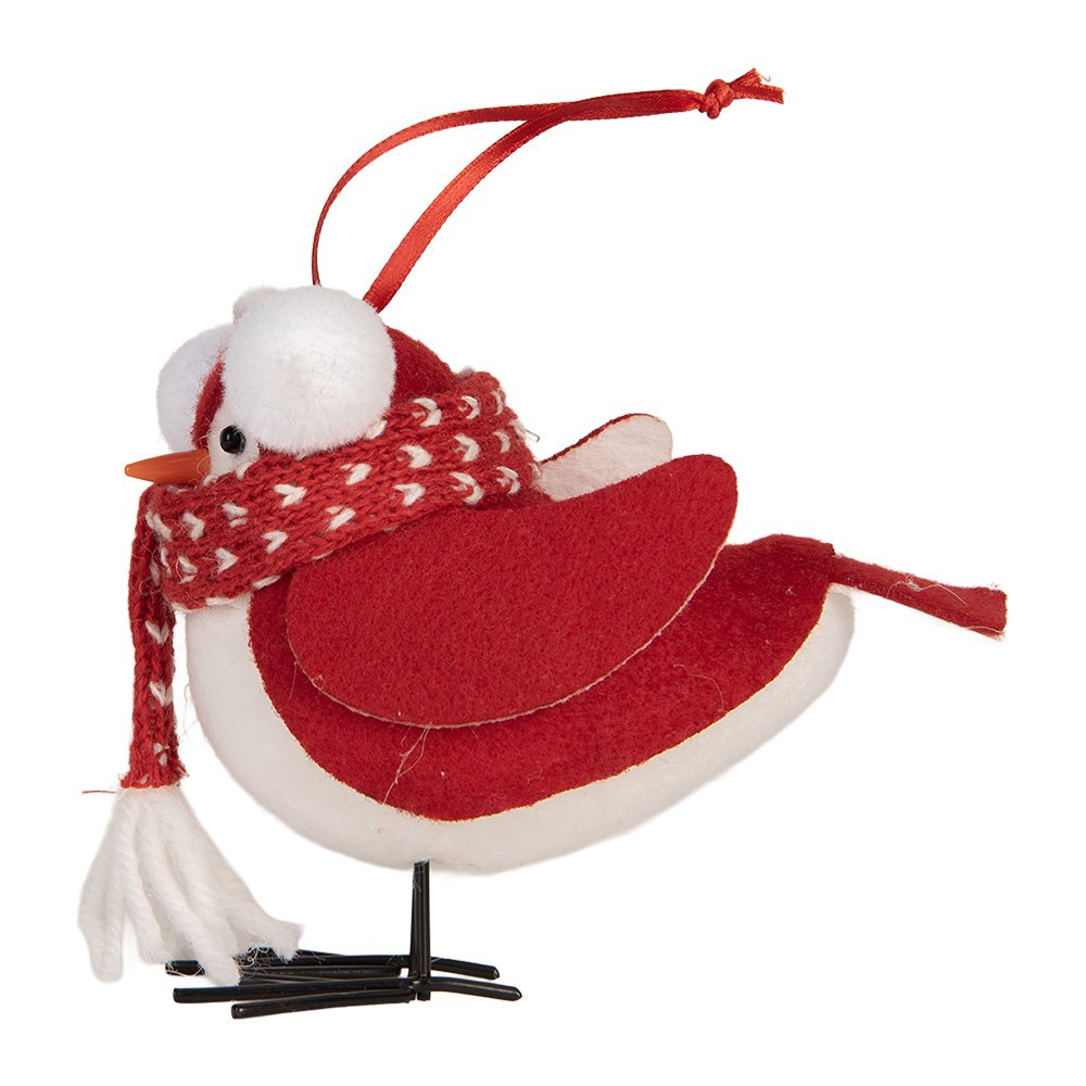 Decoratie Vogel 12x7x10 cm Rood Wit Synthetisch