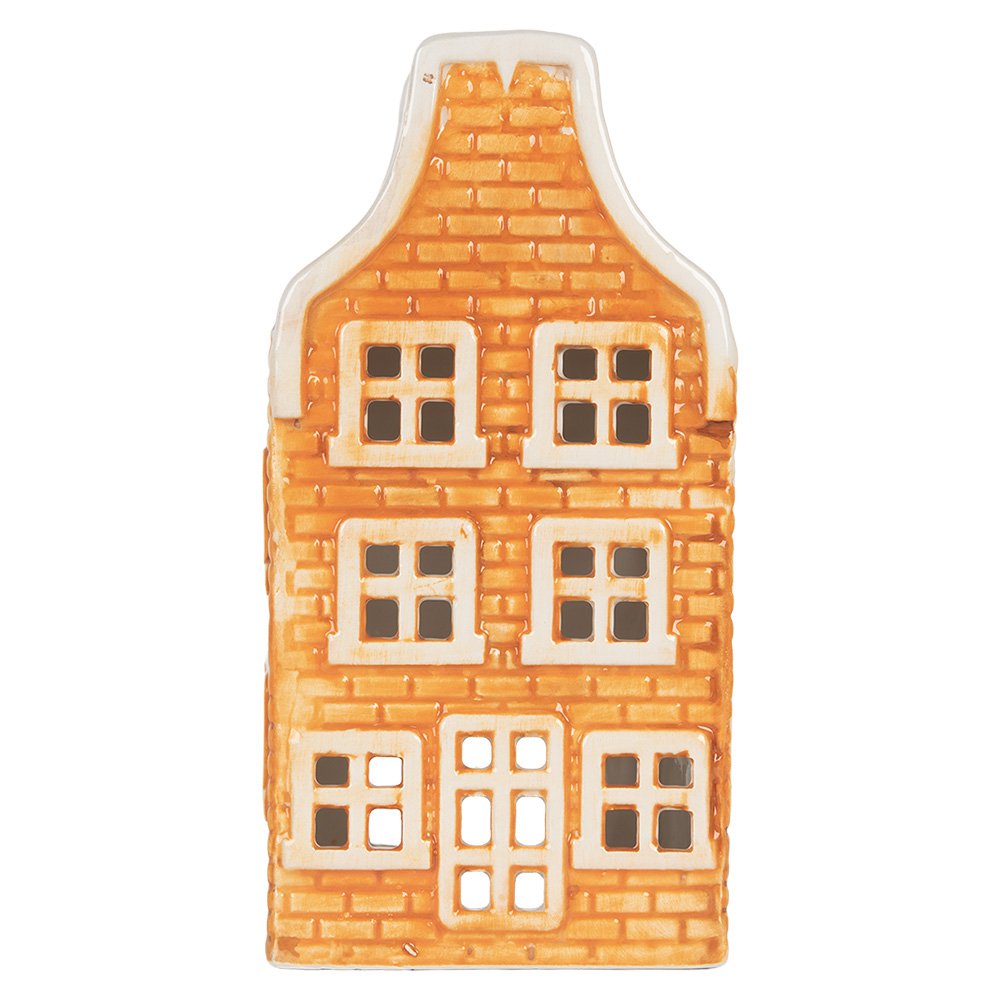 Waxinelichthouder Huis 9x10x19 cm Oranje Keramiek