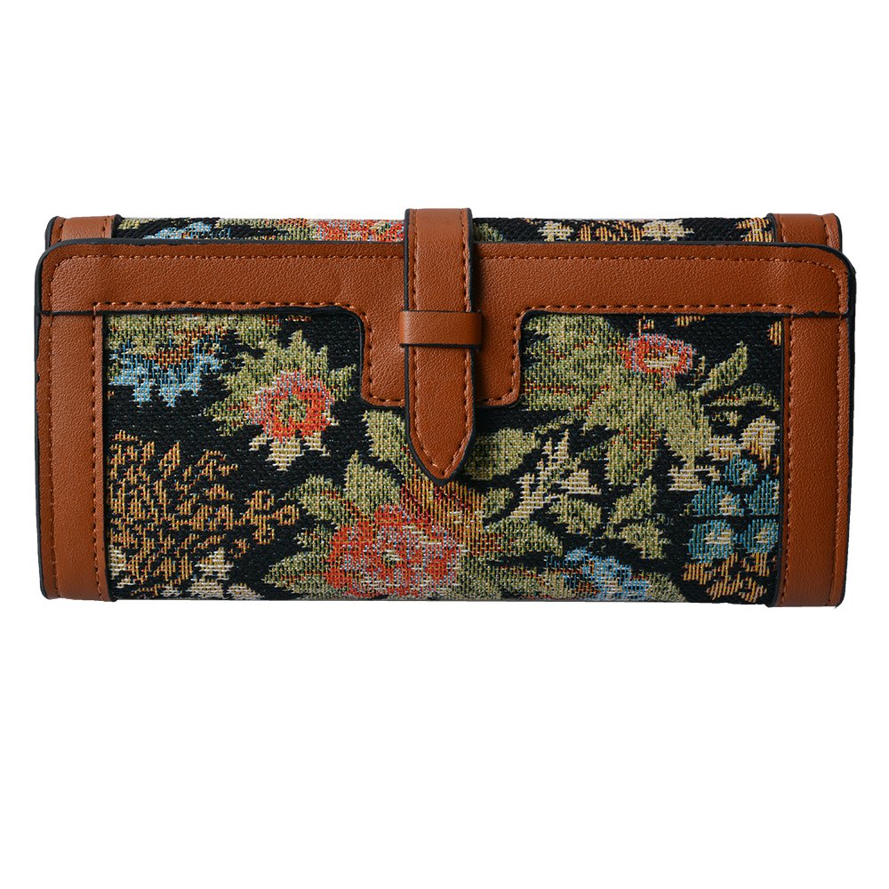 Portemonnee 19x10 cm Zwart Synthetisch Bloemen