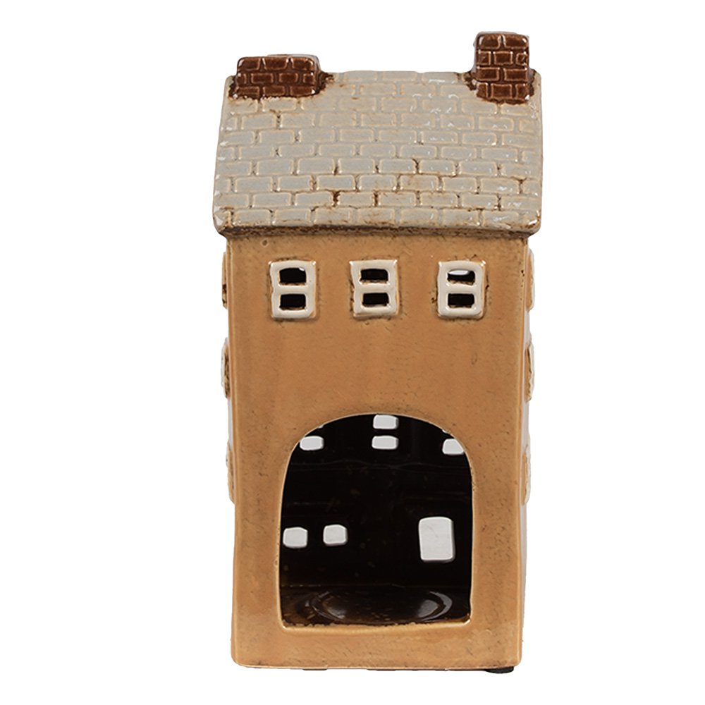 Waxinelichthouder Huis 11x9x22 cm Oranje Keramiek Theelichthouder