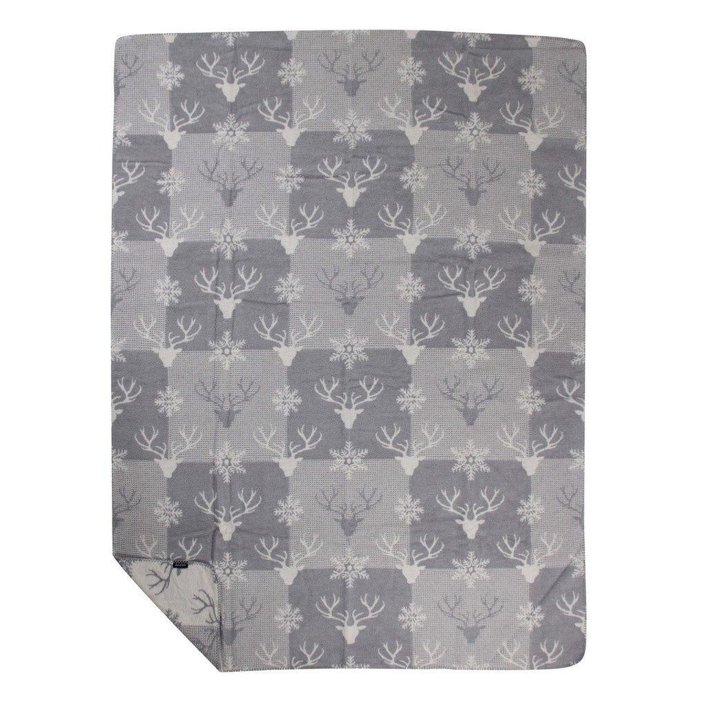 Plaid Wafel hertenpatroon blauw grijs 150x200cm