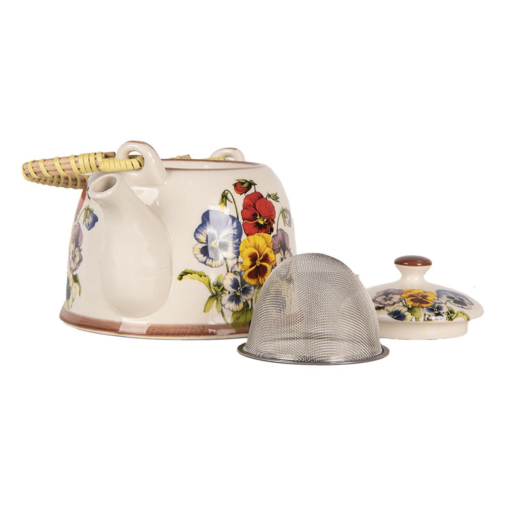 Theepot met Filter 800 ml Wit Blauw Keramiek Bloemen