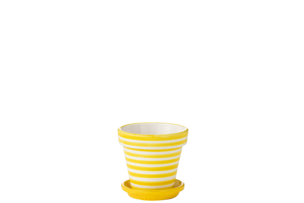 J-Line bloempot Granada Stripes - keramiek - geel - small - Ø 21 cm