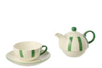 J-Line theepot Gestreept - keramiek - groen/wit