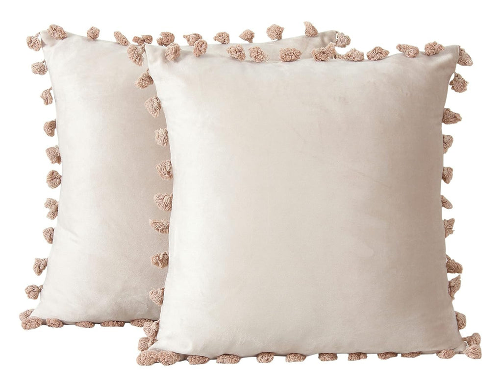 Decoratieve fluwelen kussenhoezen met kwastjes – 12x12 inch (2-pack)