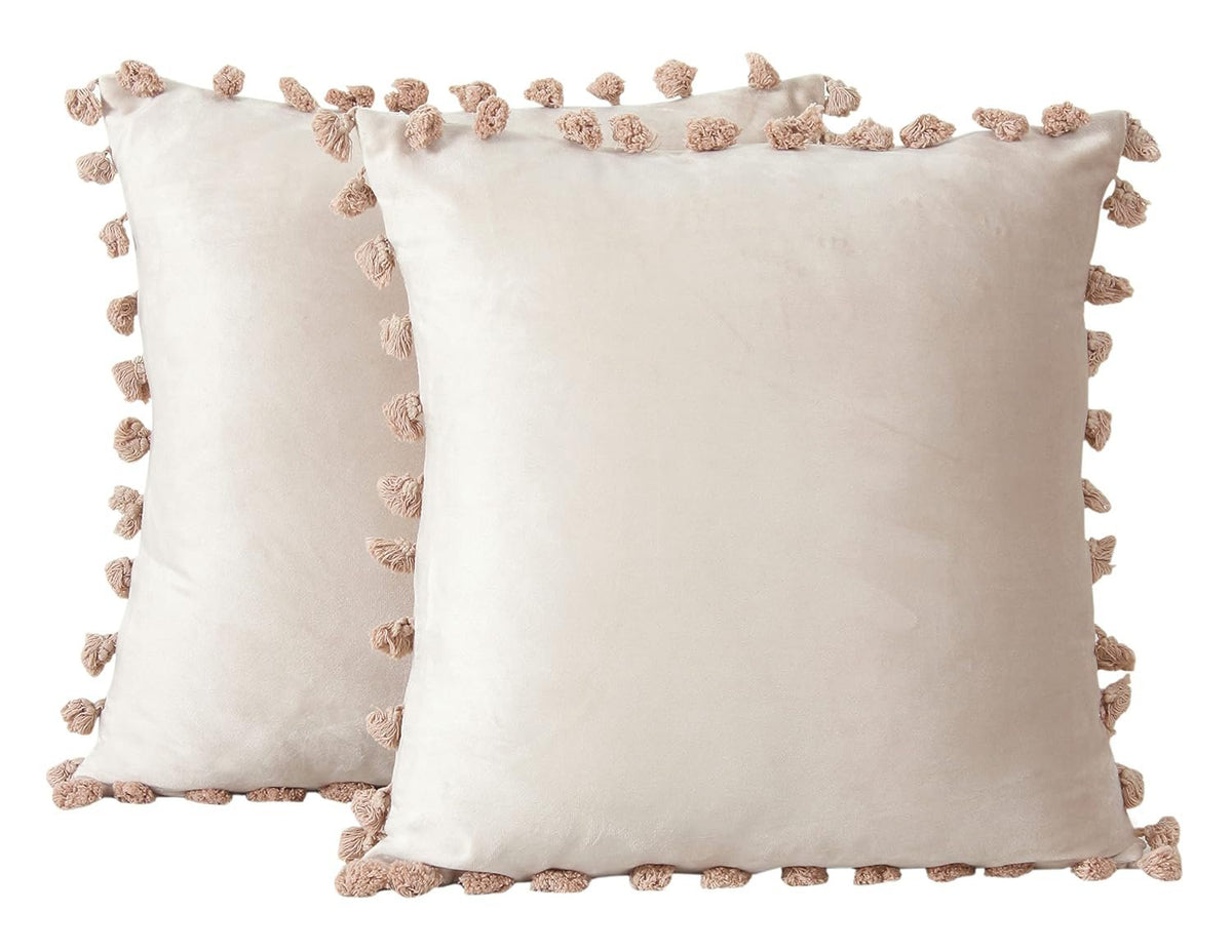 Decoratieve fluwelen kussenhoezen met kwastjes – 12x12 inch (2-pack)