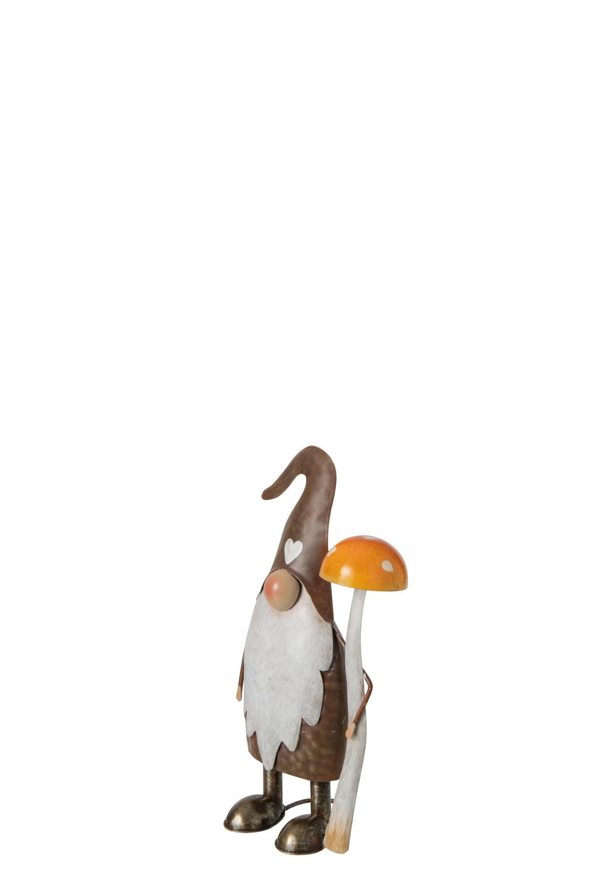 J-Line figuur Kabouter Paddenstoel - metaal - taupe/oranje - small