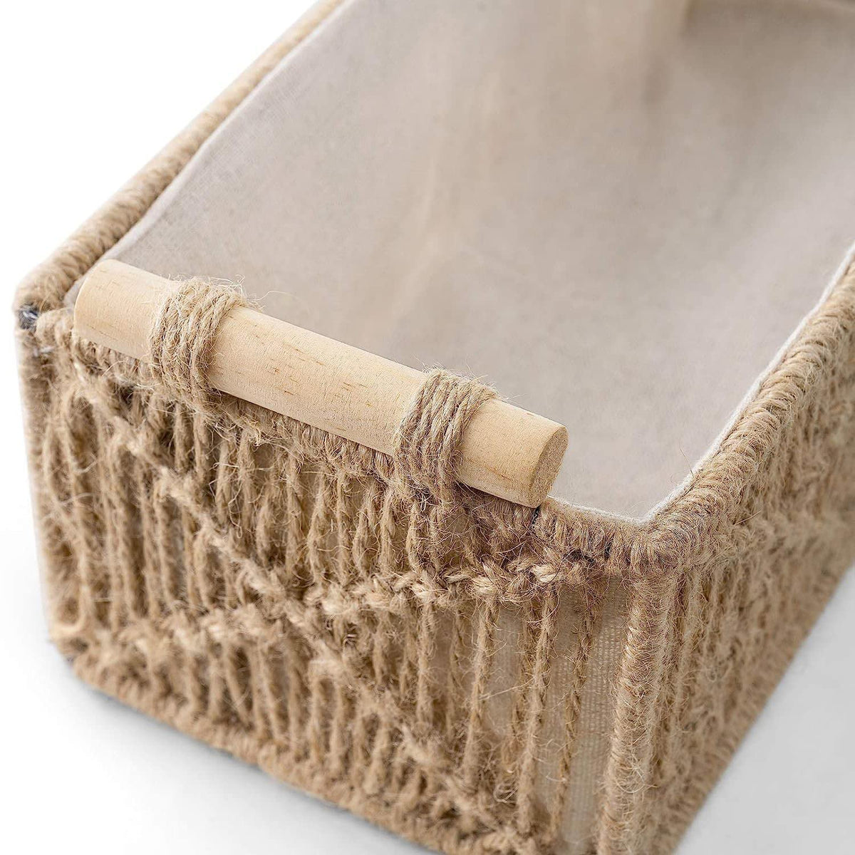Handgeweven Macrame Opbergmanden – Gevoerd Geweven Houten Handvat - 2st