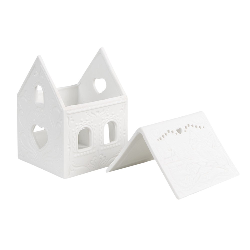 Waxinelichthouder Huis 7x8x9 cm Wit Porselein Theelichthouder