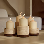 Travertine kaarshouder S Ø9,5x4cm incl. hout plateau